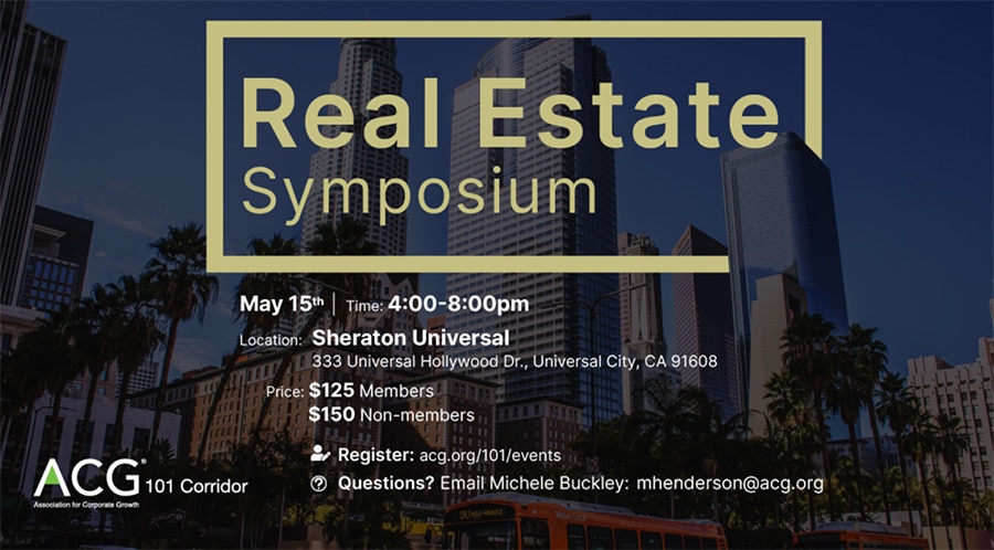 The ACG 101 Real Estate Symposium is a day of networking and panel discussions on the latest trends in the real estate industry hosted at the Universal Sheraton in Los Angeles on May 15th, 2024.
